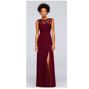 David’s Bridal Wine colour lace top dress size 12